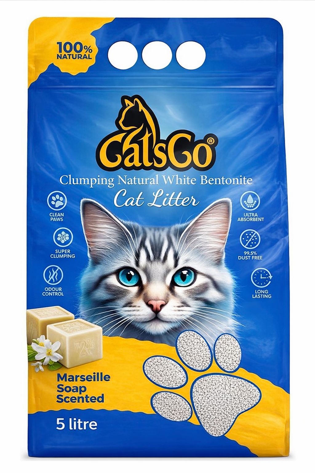 CATSGO MARSİLYA KOKULU BENTONİTE KEDİ KUMU 5 LT